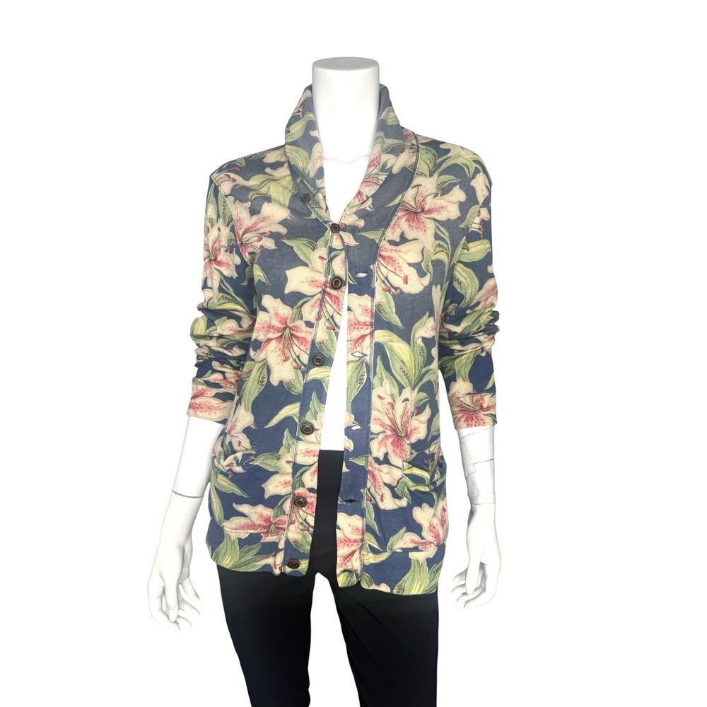 Polo Ralph Lauren Tropical Floral Knit Cardigan S Button Up Linen Cotton Resort